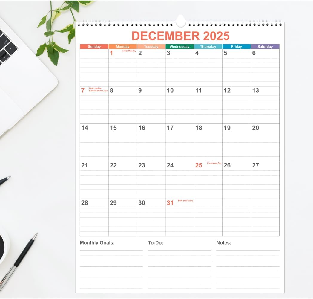 Large Calendar 2025-2026 with Spiral Bound - 18 Month Big Calendar from July 2025 to December 2026, Vertical Large Monthly Planner 2025-2026 for Wall, Calendario 2025-26, 22" x 17", Colorful