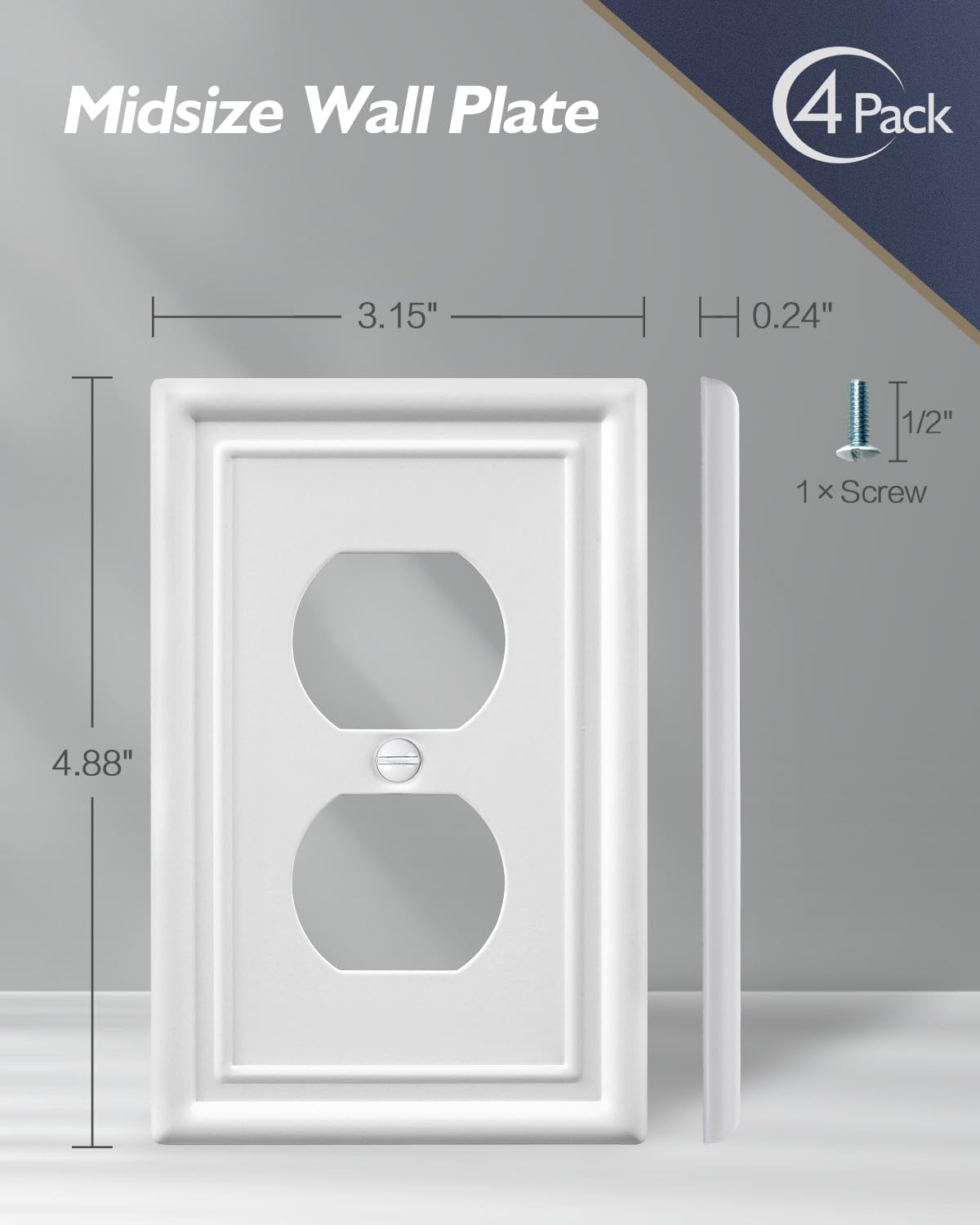 4-Pack Duplex Outlet Covers, Off White Electrical Outlet Cover Plate, Metal Wall Plate for Receptacle, Light Switch, 3.15''*4.88'', Midsize