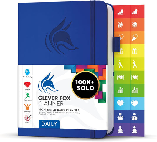 Clever Fox Daily Planner – Undated Planning Notebook with Hourly Schedule & To-Do List – Personal Day Task & Work Organizer, 6 Months (Royal Blue)
