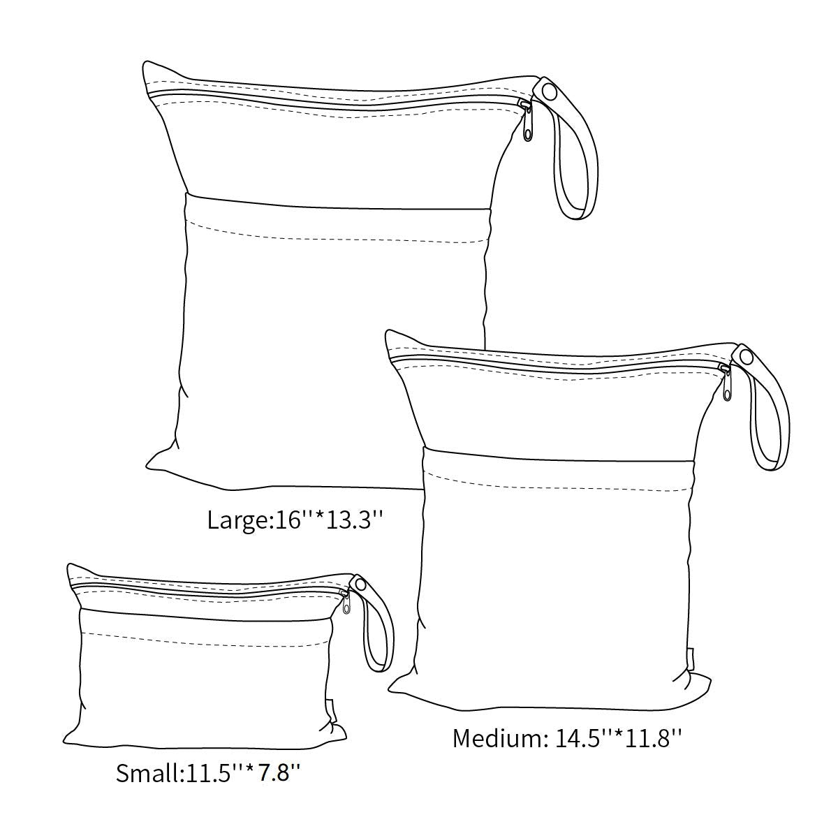 ALVABABY 3 Cloth Diaper Wet Dry Bags Waterproof Reusable with Two Zippered Pockets Travel Beach Pool Daycare Soiled Baby Items Yoga Gym Bag for Swimsuits or Wet Clothes Small Medium Large 3L-SML10