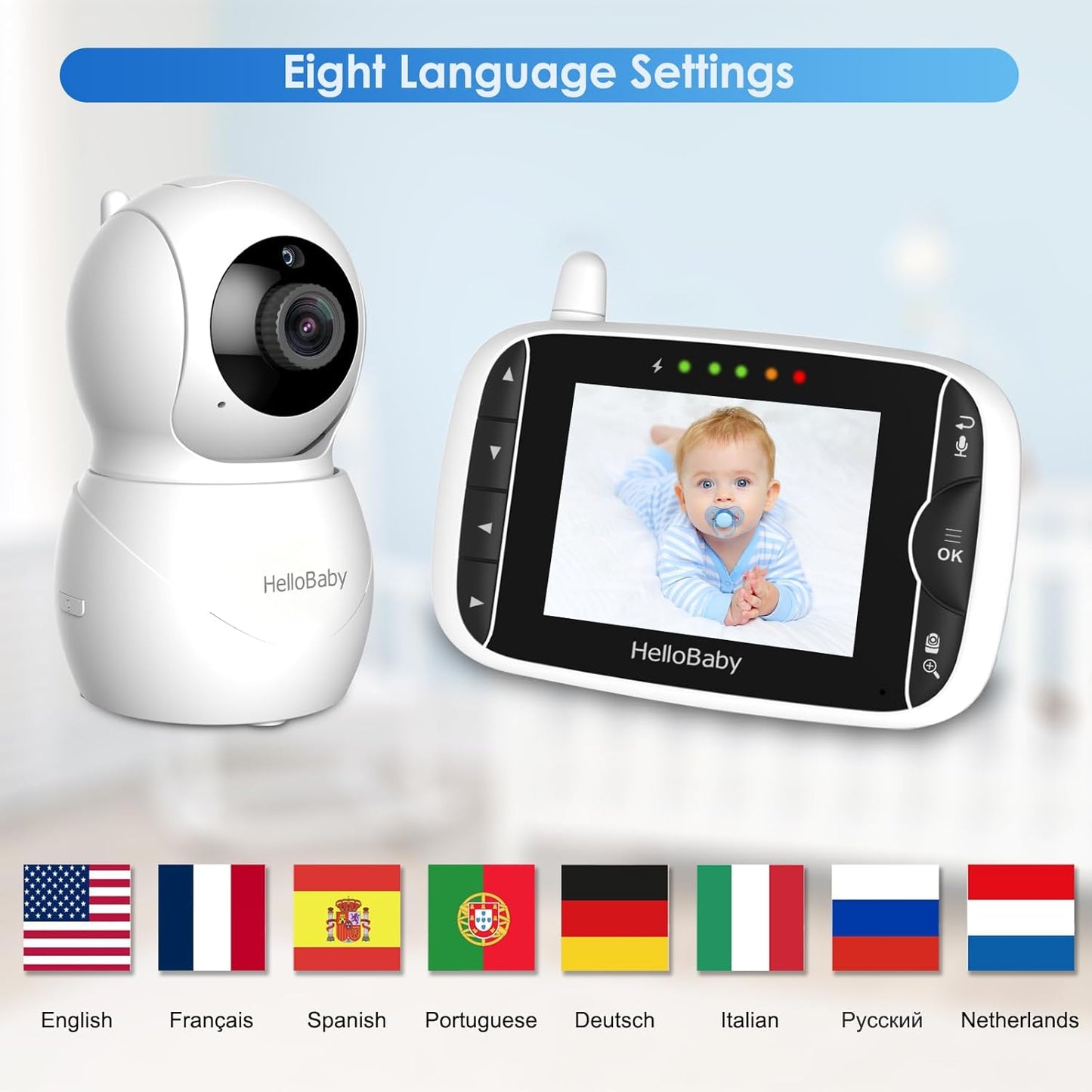 HelloBaby Monitor with Camera and Audio, IPS Screen LCD Display Video Baby Monitor No WiFi Infrared Night Vision, Temprature Screen Lullaby, Two Way Audio and VOX Mode (HB66pro-2 Cameras)