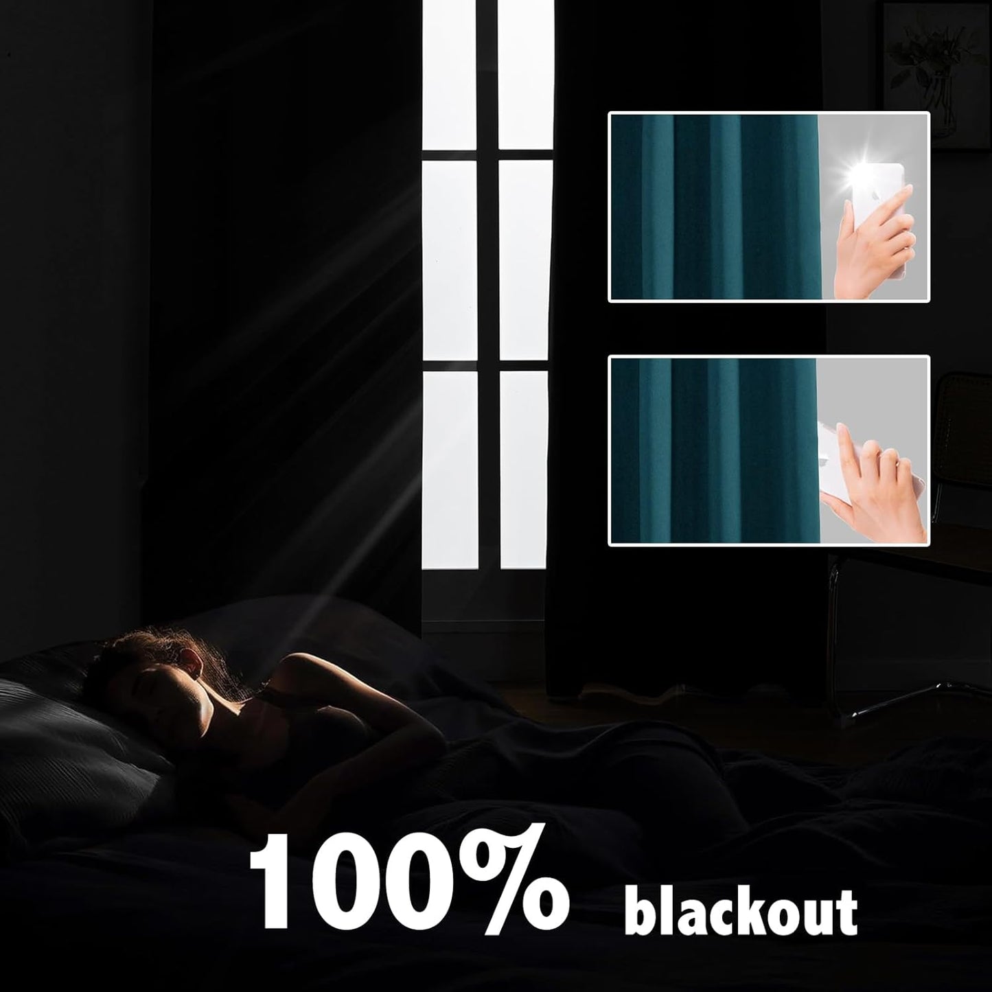 Anytime 100% Blackout Curtain Set, Thermal Insulated & Energy Efficiency Window Draperies for Guest Room, Full Shading Panels for Shift Worker and Light Sleepers（Greyish Blue, 2 Panels, 52W x 72L）