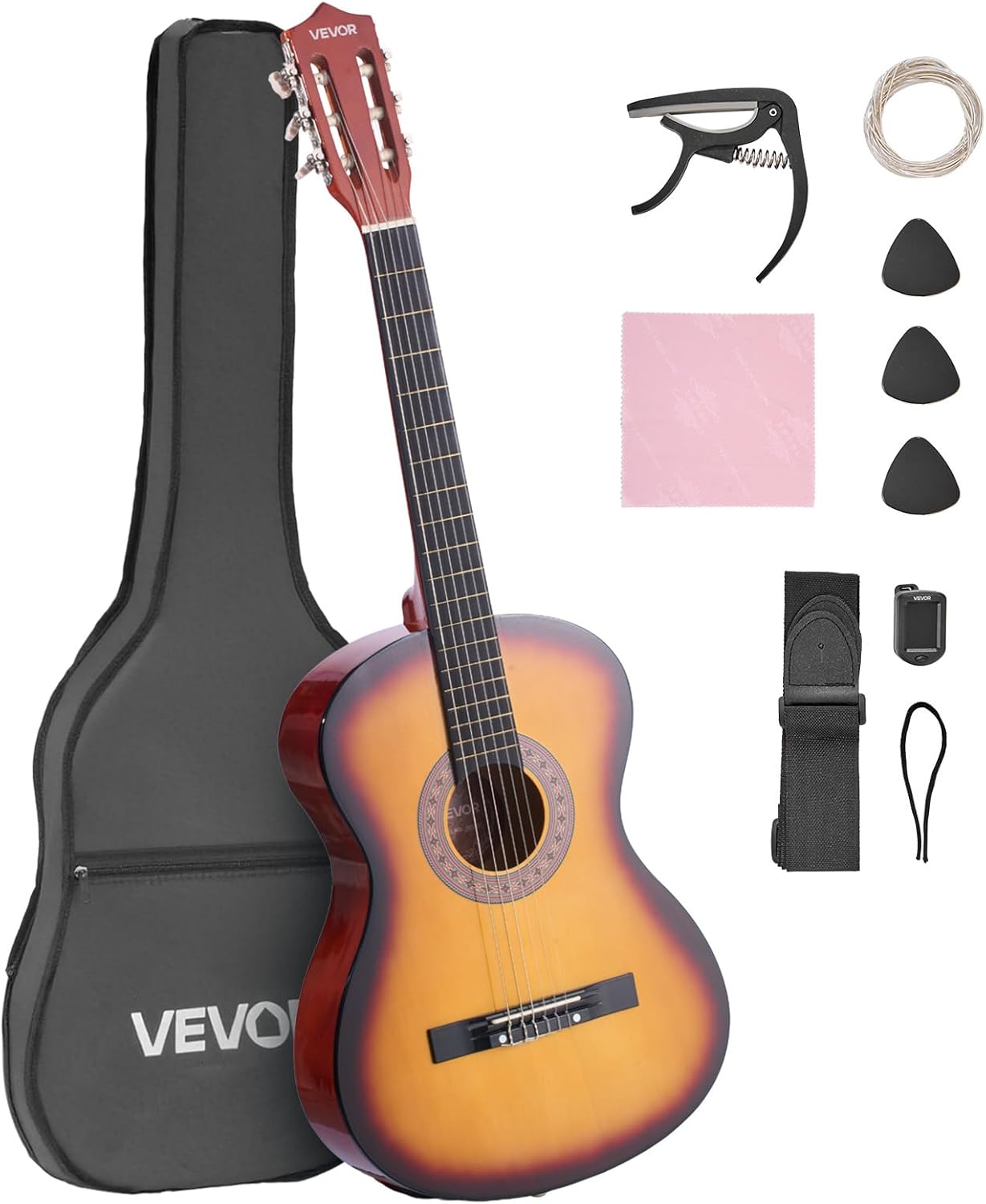 VEVOR Acoustic Guitar, Classical Guitar Starter Kit for Beginners, with Nylon Strings, Basswood Guitar, for Kids Adults Girls Boys Students