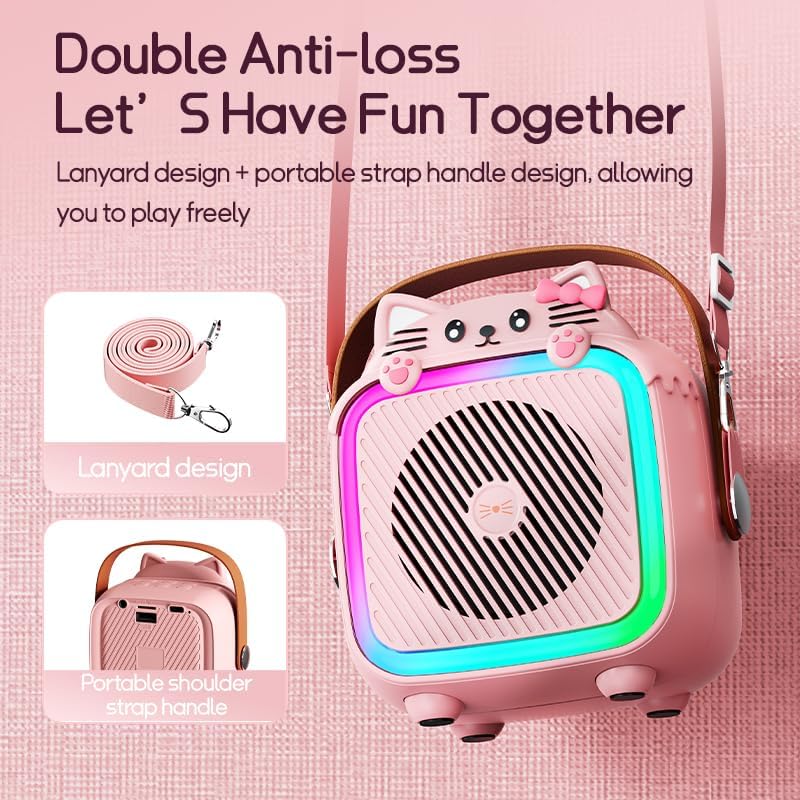 Karaoke Machine with 2 Wireless Microphones for Kids Adults,Portable Bluetooth Speaker Girls Toddlers Toy Gift for Aged 3-12 Year Birthday Parties Christmas Party - Pink