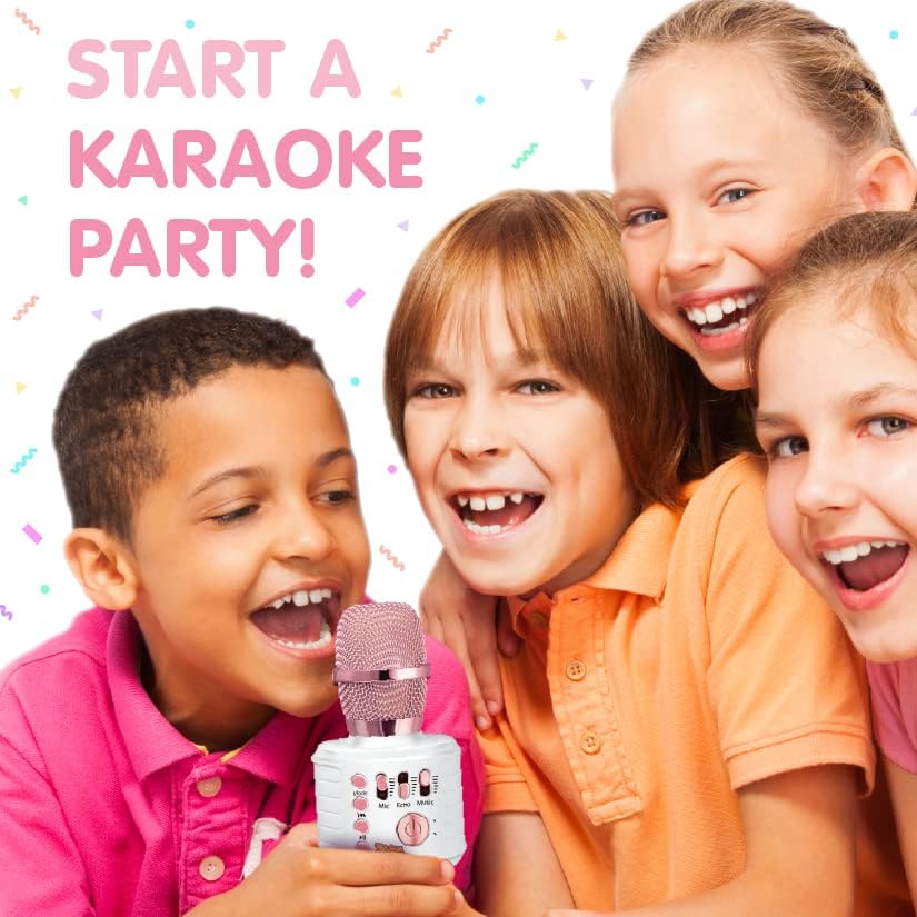Move2Play, Kids Karaoke Microphone | Includes Bluetooth & Pre-Loaded Songs | Birthday Girls Present for All Ages, 2, 3, 4, 5+ Year Old Girls, Boys & Toddlers (Pink)
