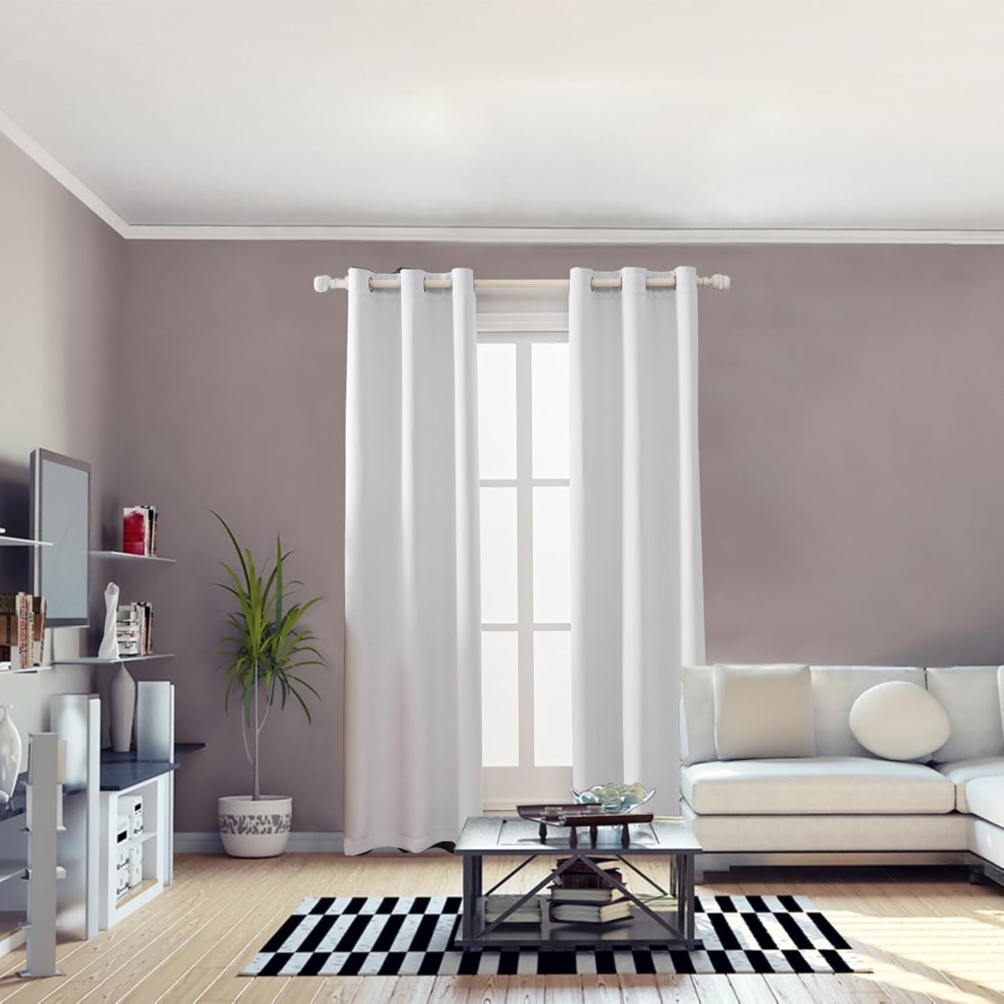 Anytime 100% Blackout Curtain Set, Thermal Insulated & Energy Efficiency Window Draperies for Guest Room, Full Shading Panels for Shift Worker and Light Sleepers（Greyish White, 2 Panels, 42W x 72L）