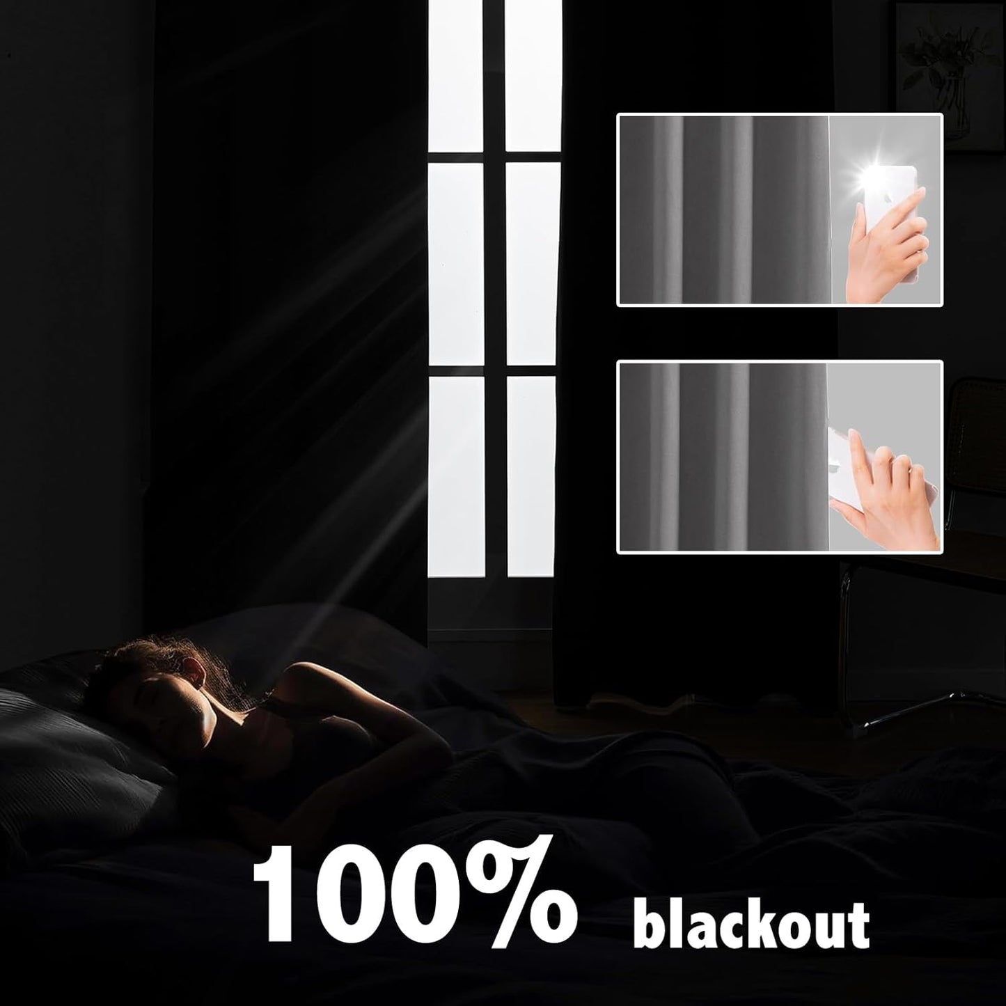 Anytime 100% Blackout Curtain Set, Thermal Insulated & Energy Efficiency Window Draperies for Guest Room, Full Shading Panels for Shift Worker and Light Sleepers（Grey, 2 Panels, 52W x 90L）