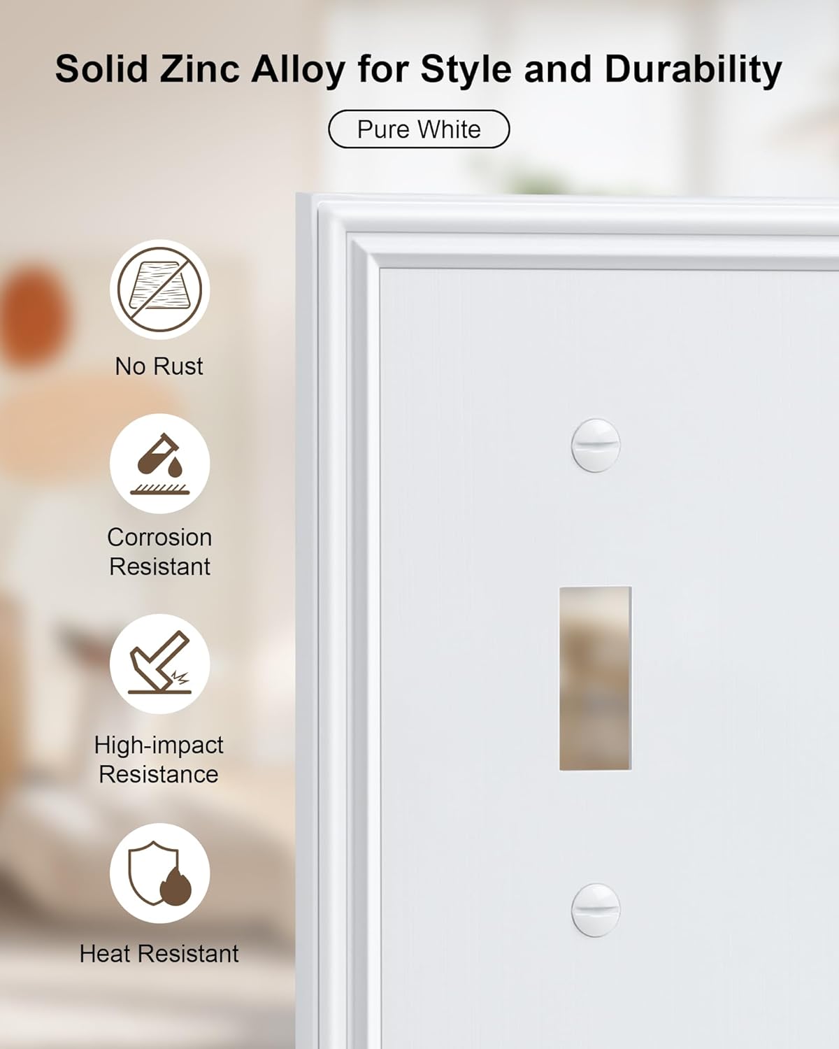 2-Pack Quad Toggle Light Switch Cover Plate, Durable Zinc Alloy Decorative Switch Plate Covers, Pure White 4 Gang Wall Plate for Toggle Light Switch and Rotary Dimmer Switch