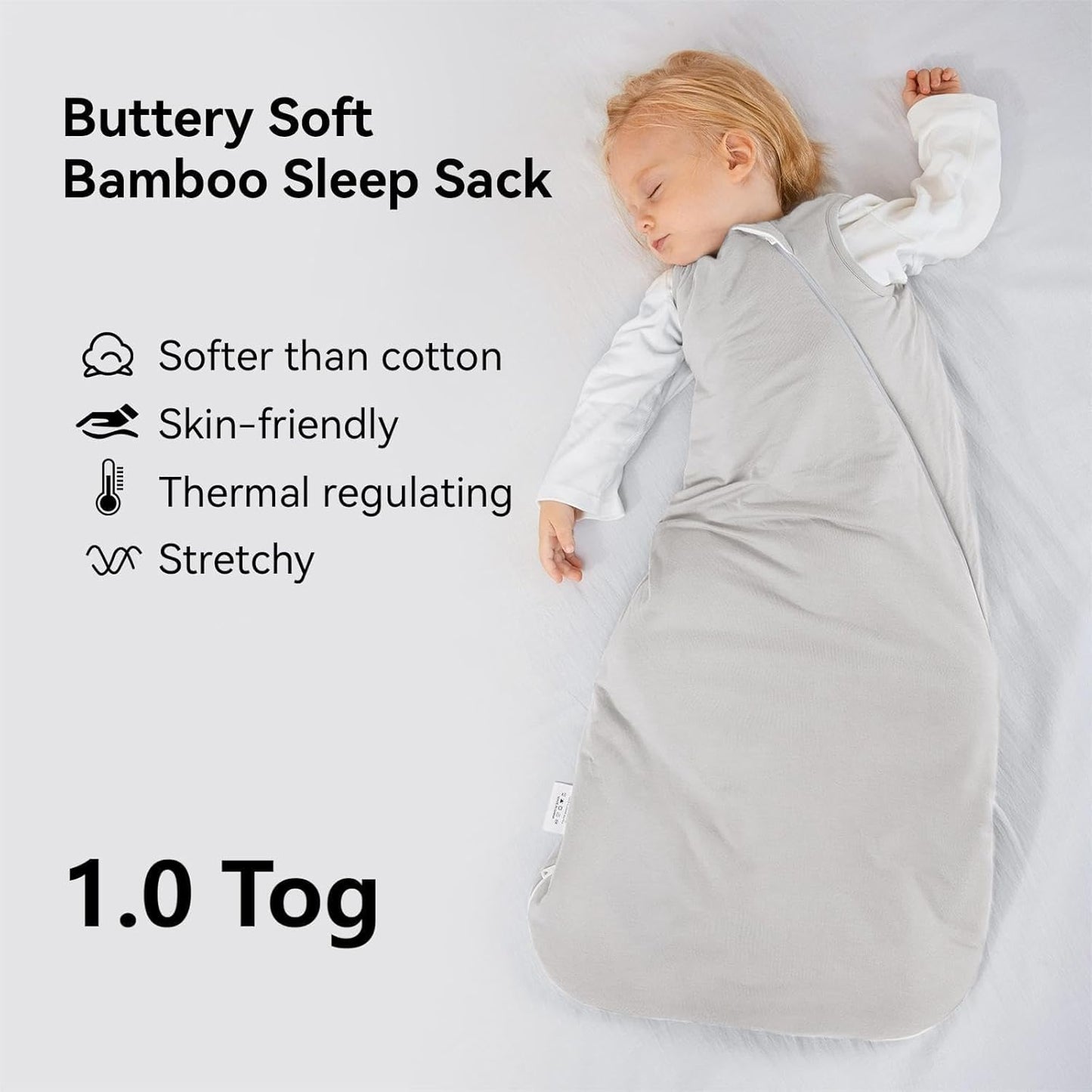 Rayon Made from Bamboo Sleep Sack 6-12 Months 1.0 Tog Ultra Soft Baby Wearable Blanket Toddler Sleeping Sack for Babies Unisex Girl Boy 2-Way Zipper Baby Sleeping Bag Breathable Lightweight Medium