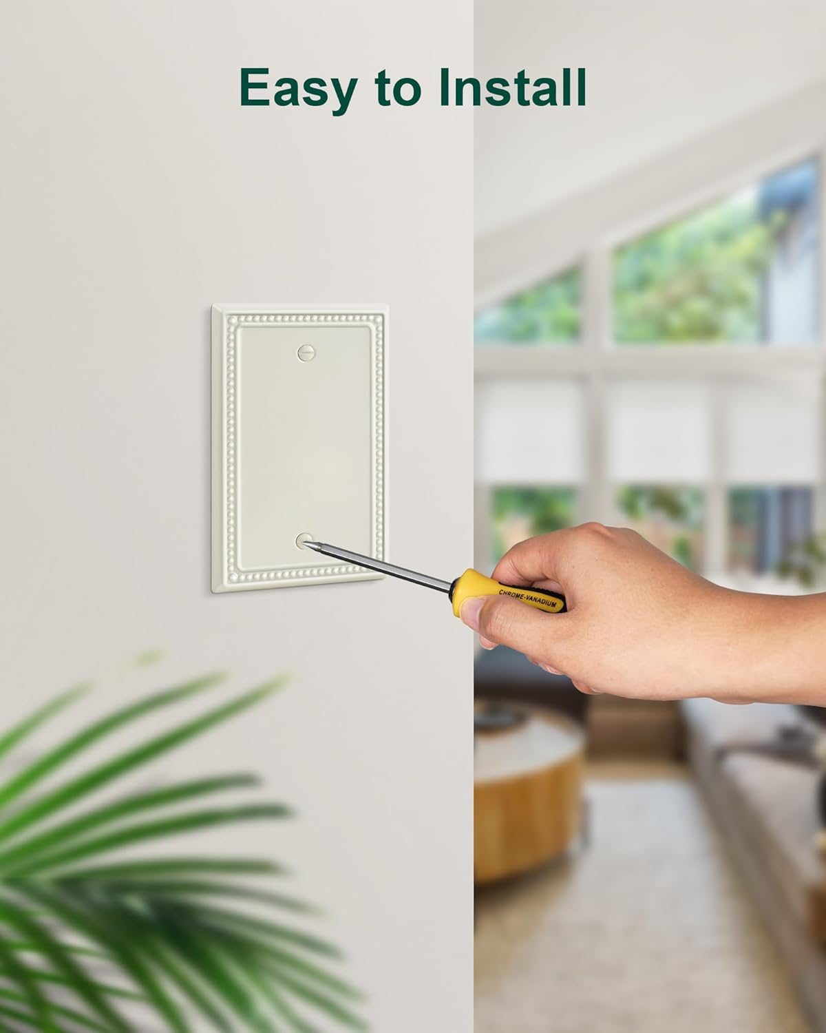 2-Pack Blank Outlet Cover Wall Plate, Metal Switch Plates Outlet Covers, Light Almond Pearls Beaded Decorative Wall Plates for Electrical Outlets