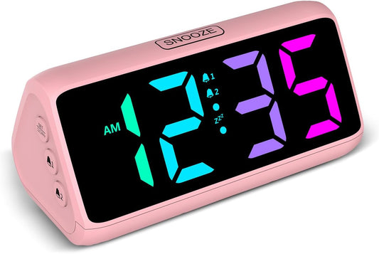 Netzu Loud Alarm Clock for Heavy Sleepers, RGB Alarm Clocks for Bedrooms Seniors Kids, Plug in Digital Clock with 5 Dimmers, 2 Alarms, 4 Volumes and Snooze