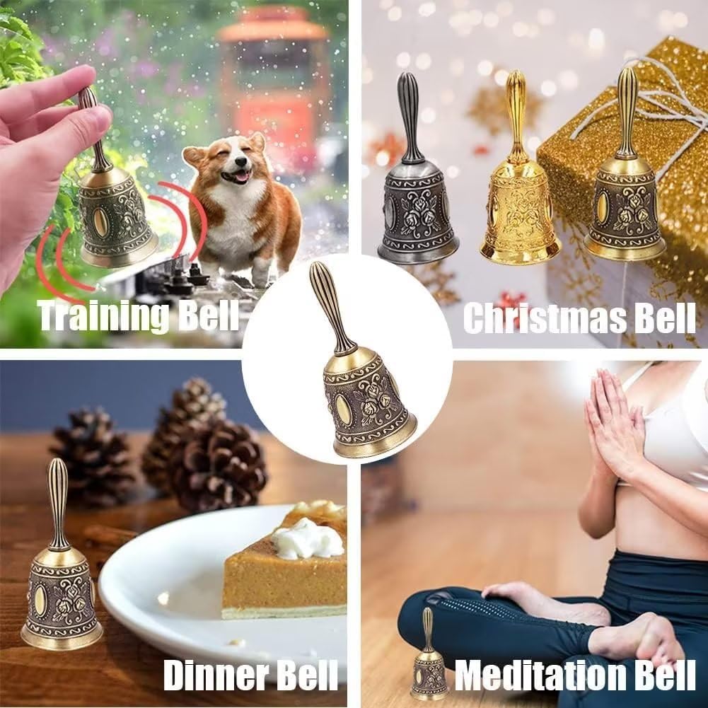 Hourwof Hand Bell,Metal Dinner Bell Decorative Wedding Bells Service Bell Call Bell Christmas Bell,Golden Red Rose
