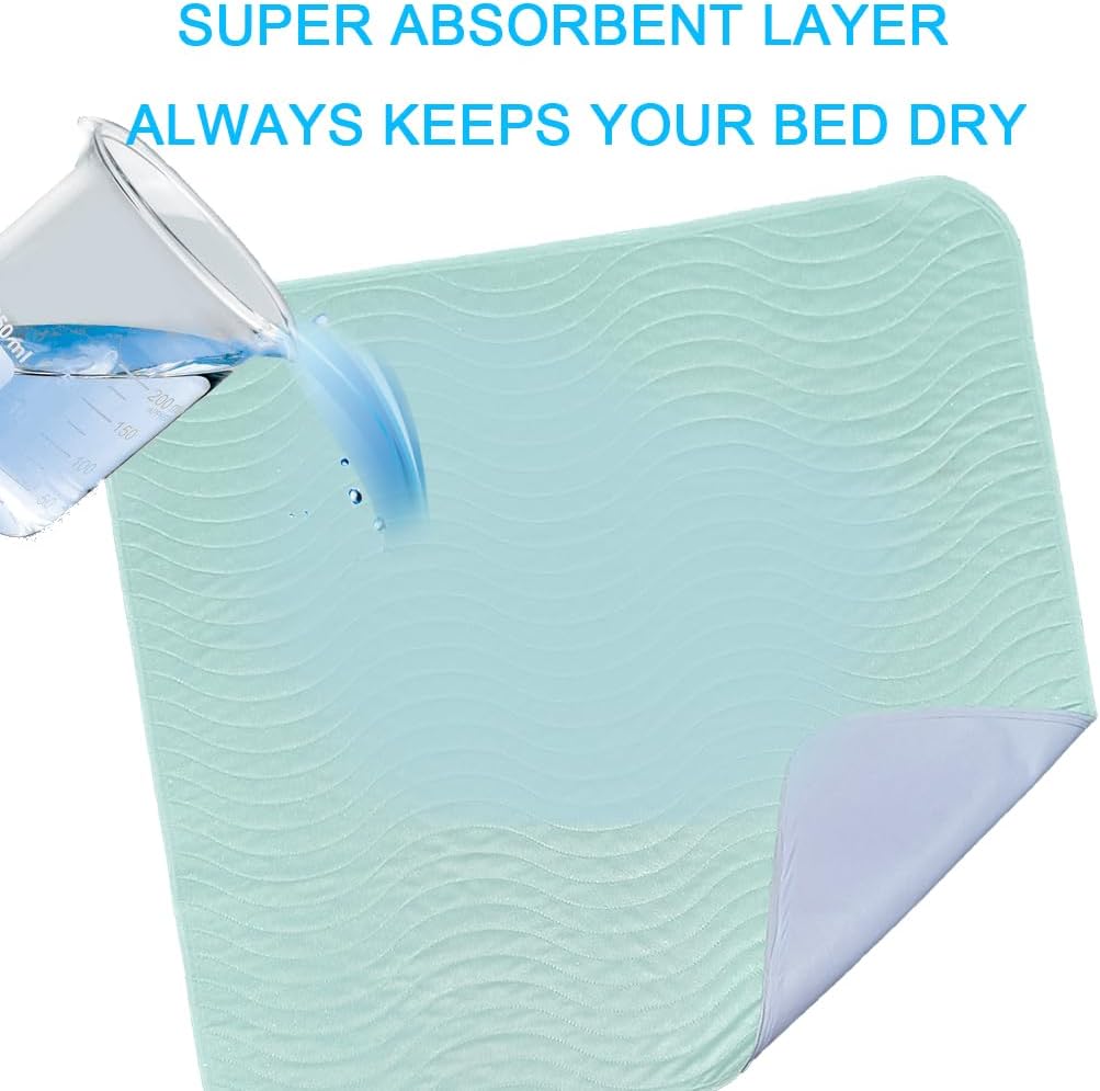Absorbent Bed Pads for Incontinence - Washable, Reusable, 4-Layer Waterproof Mattress Protectors (36x38 Inch - 4 Pack)