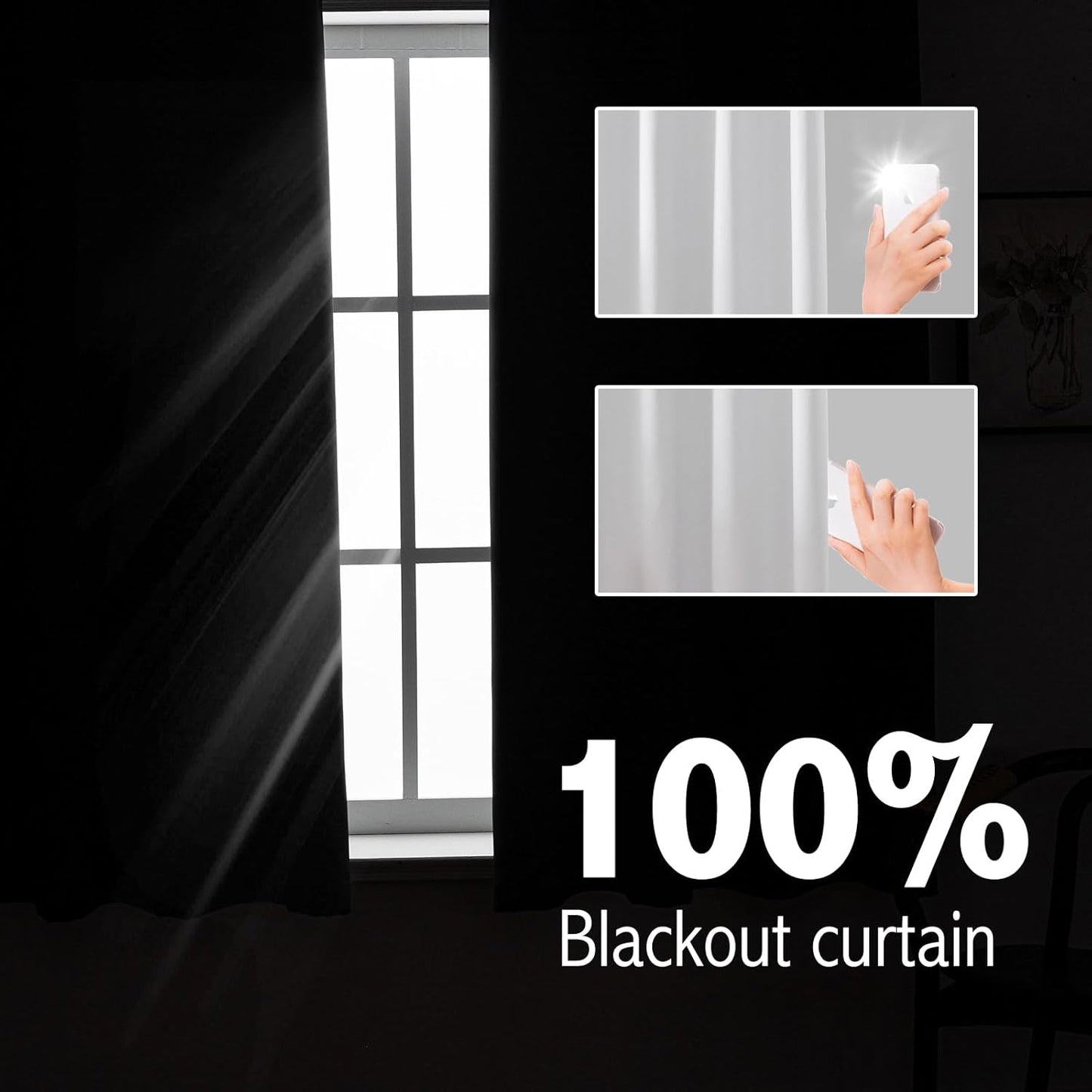 Anytime 100% Blackout Curtain Set, Thermal Insulated & Energy Efficiency Window Draperies for Guest Room, Full Shading Panels for Shift Worker and Light Sleepers（Greyish White, 2 Panels, 70W x 63L）