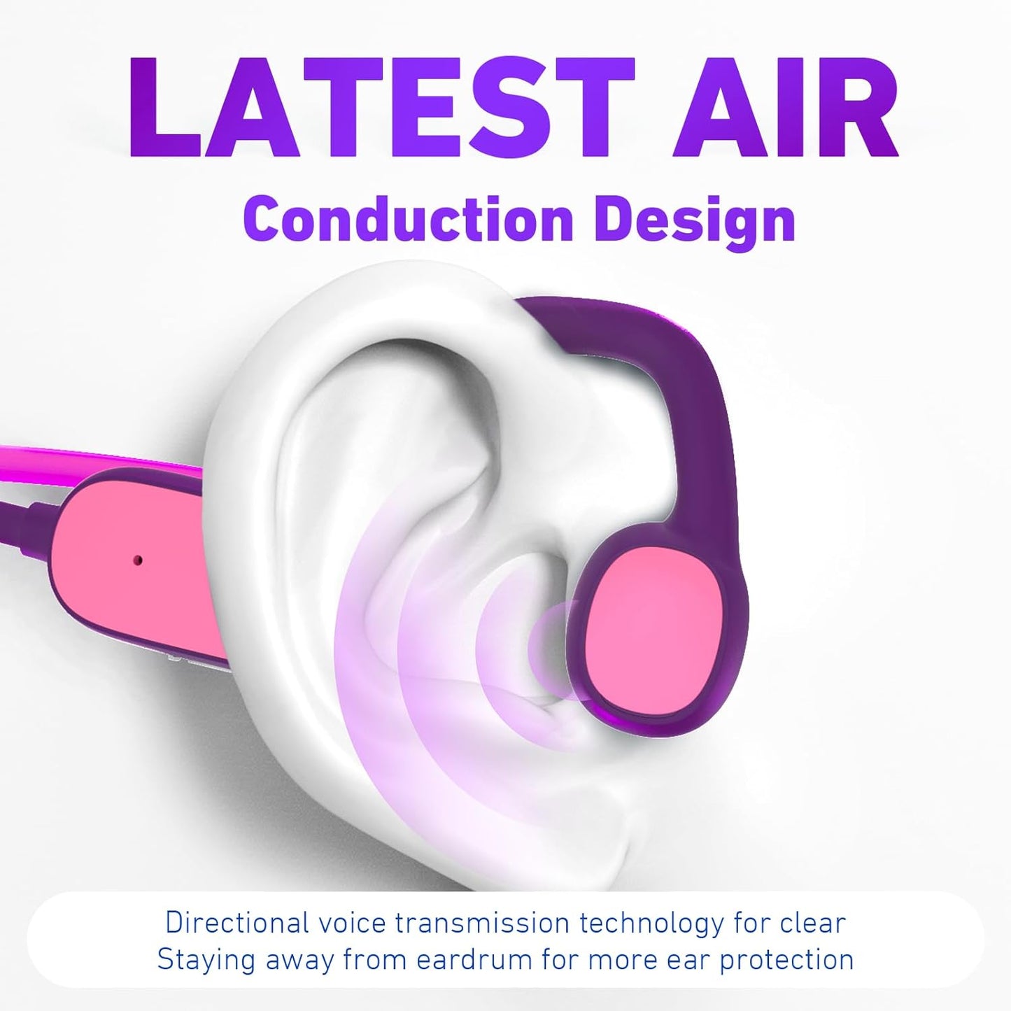 Kids Headphones, Bluetooth 5.2 Air Conduction Open Ear Headphones, 85dB Volume Limiting, Stereo Sound with Mic, IPX5 Waterproof, 20H Playtime, Perfect for School and Outdoor Activities-Purple