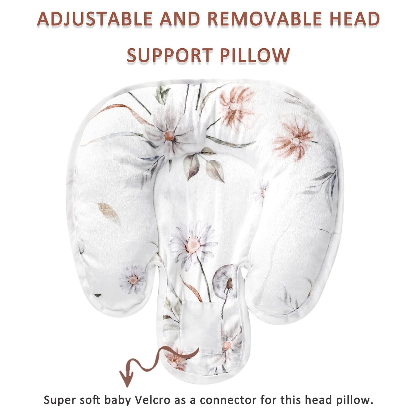 2 in 1 Infant Car Seat Insert, Car Seat Head Support Baby Girls Boys, Soft Newborn Carseat Insert Cushion, Perfect for Carseats, Strollers, Swings (White Flower)