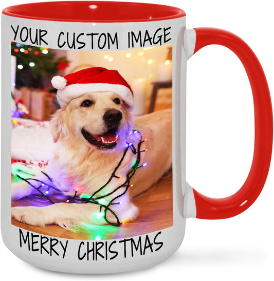 Ship Next Day Custom Mug Design Your Own Photo Text Personalized Picture Gifts for Women Men Customized Gifts Idea Personalized Coffee Mugs 15oz Red Handle