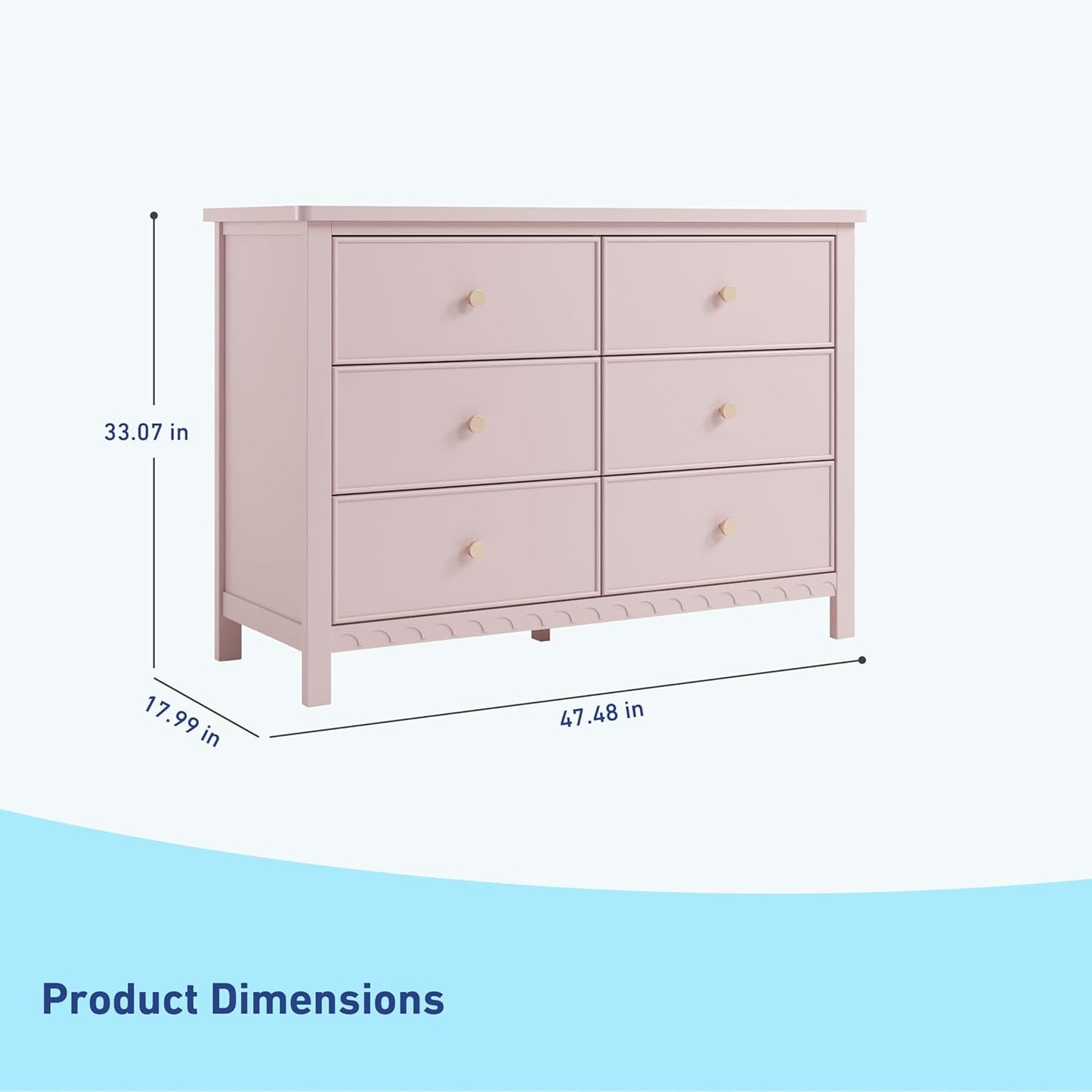 Graco Sasha 6 Drawer Dresser (Blush) – GREENGUARD Gold Certified, Wood Storage for Nursery or Kids’ Room, Safe Interlocking Drawer System & Easy Assembly with Pre-Installed Tracks