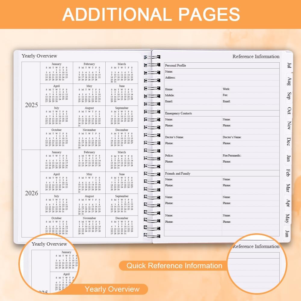 2025-2026 Planner - Weekly & Monthly Planner Runs Jul 2025 to Jun 2026, 6.25" x 8.25", 12 Monthly Tabs, 14 Notes Pages, Inner Pocket, Flexible Cover with Twin-Wire Binding, Planners 2025-2026