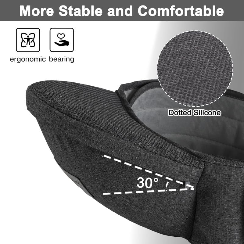Baby Hip Carrier, Hip Seat Baby Carrierwith Adjustable Waistband, Ergonomic No-Slipped Seat, Breathable Materials for Newborns to Toddlers（Black