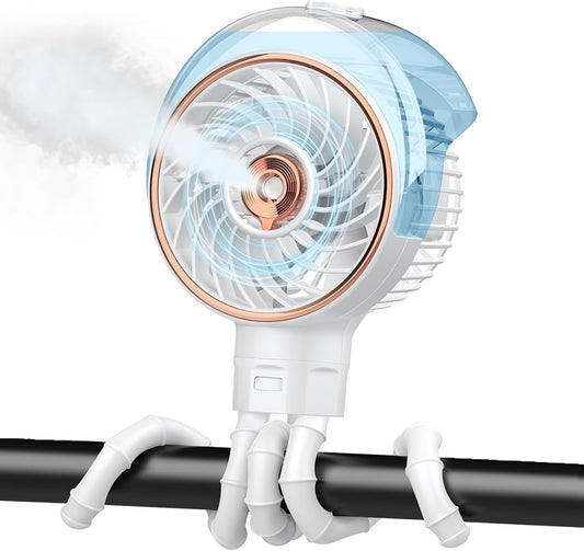 Ausic Stroller Fan with Mist, 100ml Misting Portable Fan for Stroller, Baby Fans with Detachable Tripod, Baby Essentials, Clip on Fans for Crib, Treadmill, Car Seat, Outdoor