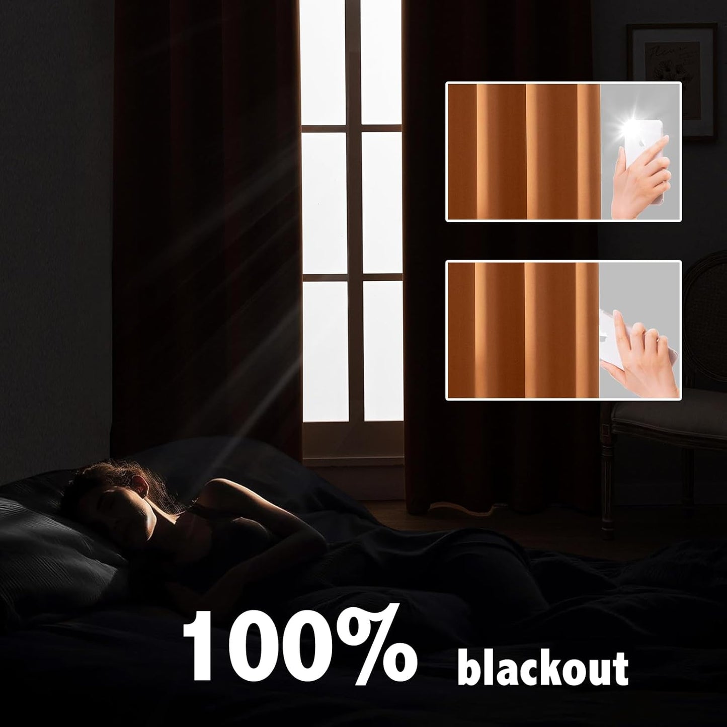 Anytime 100% Blackout Curtain Set, Thermal Insulated & Energy Efficiency Window Draperies for Guest Room, Full Shading Panels for Shift Worker and Light Sleepers（Orange, 2 Panels, 37W x 84L）