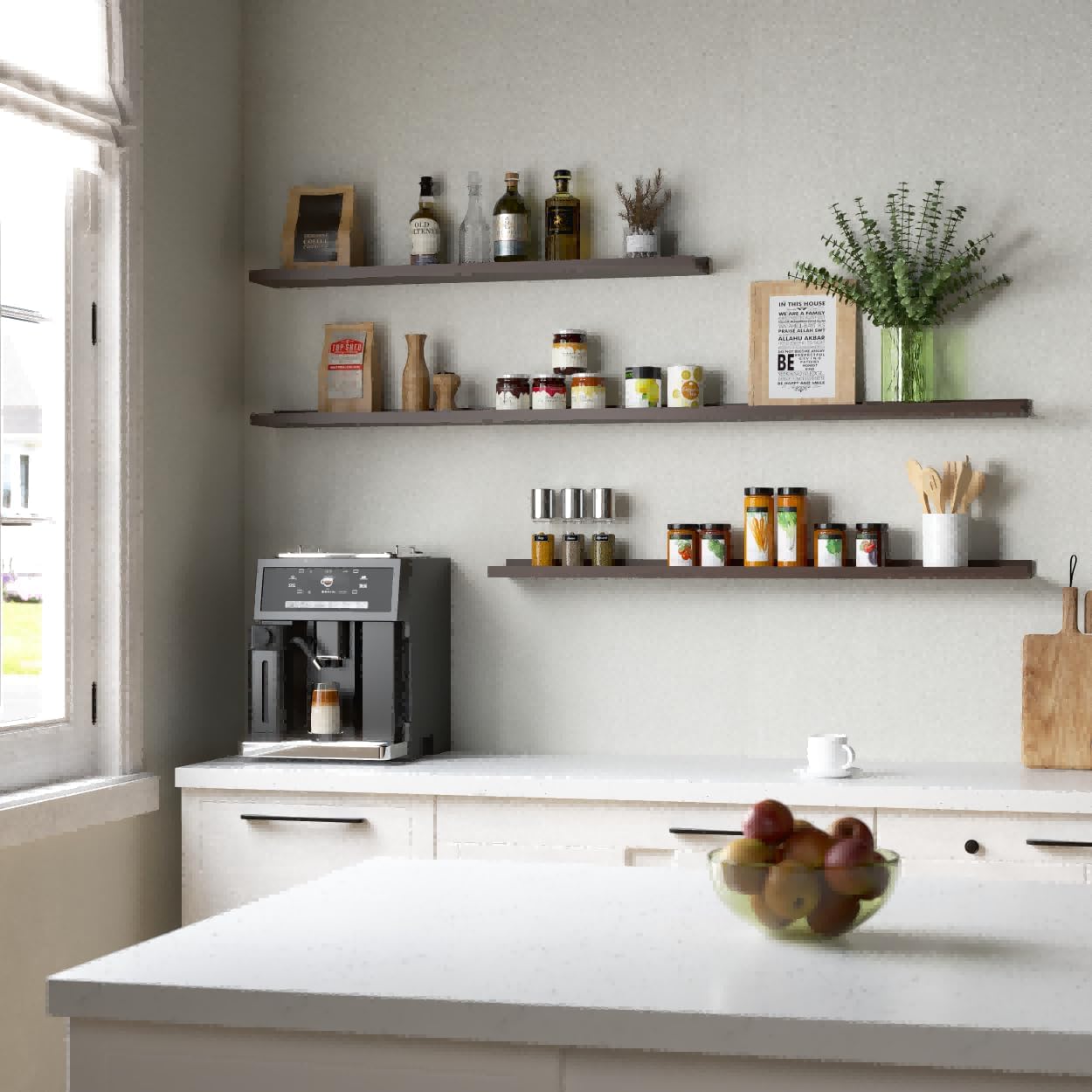 55.1 Inches Long Floating Shelves, 2 Set Rustic Wall Shelf for Bedroom, Nursery Book Shelf with Lip, Picture Ledge Shelf for Living Room, Bathroom, Kitchen - Walnut