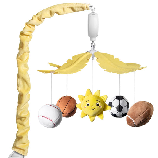 FEISIKE Baby Crib Mobile with 35 Lullabies, 3 Modes Rotation & Music, Soother Toy Adjustable Volume, Sport-Themed Nursery Decor Musical Mobile for Crib or Bassinet