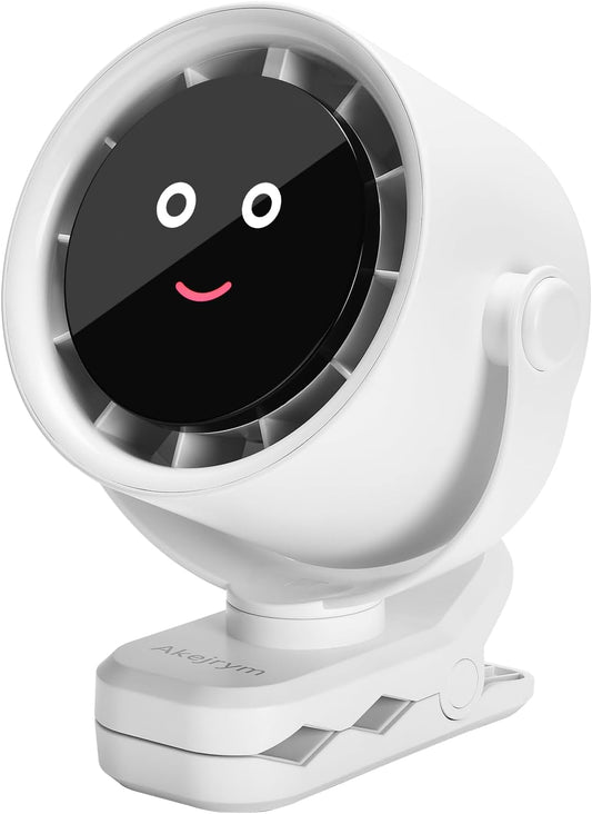 Clip on Fan for Bed, Portable Fan for Travel, 360° Rotate Battery Operated Personal Fan, Air Turbo Tech & Digital display, stroller fan with 5 Speeds, For Home Office Stroller Camping - White