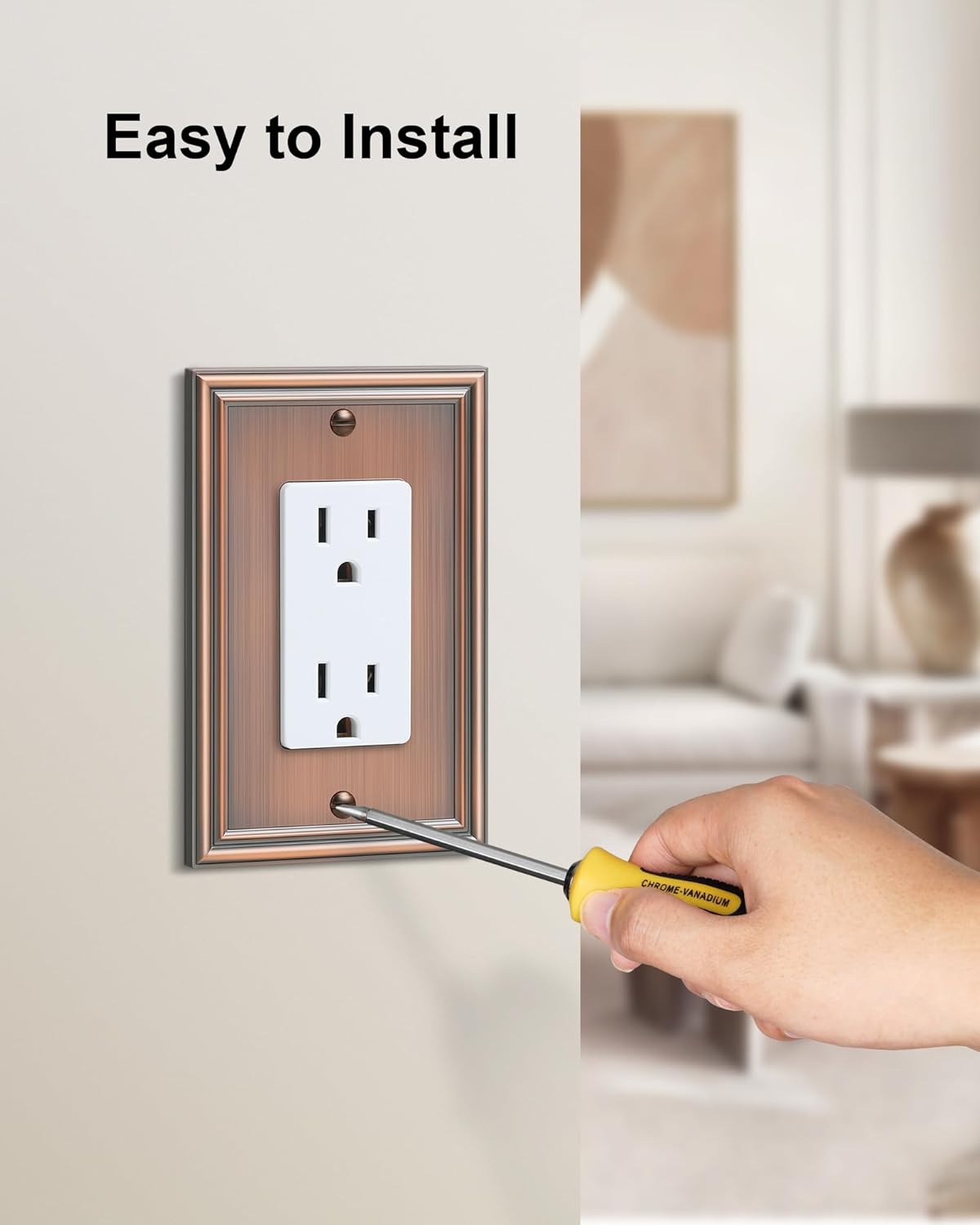 4-Pack Decorator Outlet Cover Plate, Antique Copper Decorative Switch Plates and Outlet Covers, Durable Zinc Alloy Wall Plates for Electrical Outlets, Receptacle, GFCI Outlet, Dimmer Switch