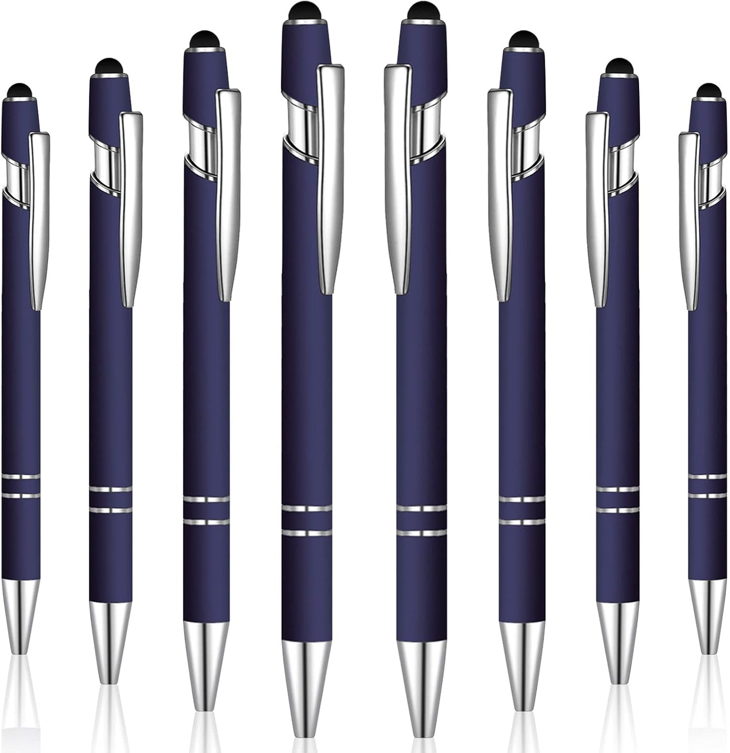 8 Pieces Ballpoint Pen with Stylus Tip Black Ink 2 in 1 Stylus Metal 1.0 mm Medium Point Smooth Pen Rainbow Colorful Rubberized Ballpoint for Touch Screen Tablet(Dark Blue)
