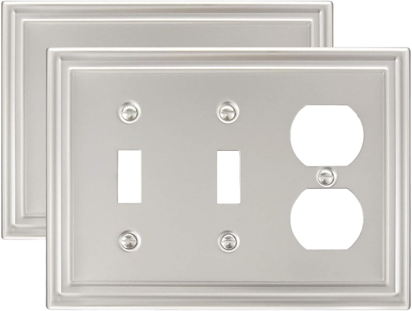 2-Pack Combination 2 Toggle/1 Duplex Wall Plate, Satin Nickel Switch Plate and Outlet Cover, Midsize, A035 Series
