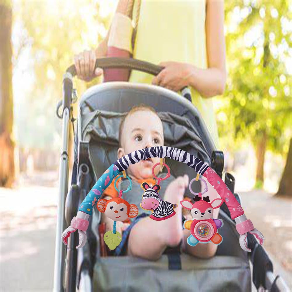 Baby Stroller Arch Toys, Crib Mobile for Infants Adjustable Bassinet Mobile with Universal Clamps, Activity Toy Bar for Bouncer Newborn Car Seat Stroller Sense Toy for Baby 0-12 Months