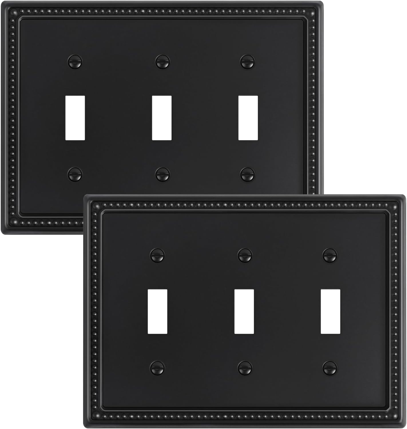 2-Pack Triple Toggle Light Switch Cover Plate, Pearls Decorative Switch Plate Covers, Black 3 Gang Metal Wall Plate, Corrosion Resistant