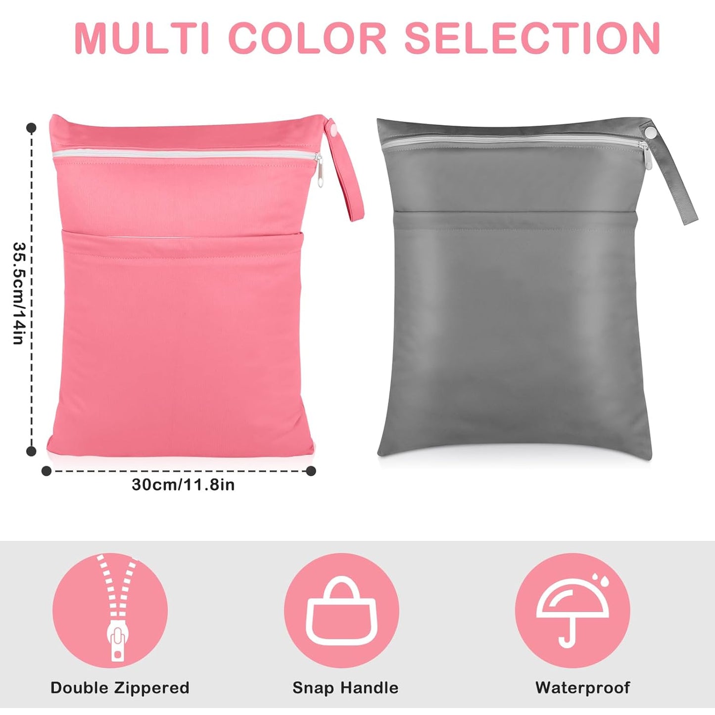 Angel Love 2 Pack Baby Cloth Diaper Wet/Dry Bags with Two Zippered Pockets, Travel, Beach, Pool, Gym Bag for Swimsuits or Wet Clothes, Waterproof Washable Reusable, P0709