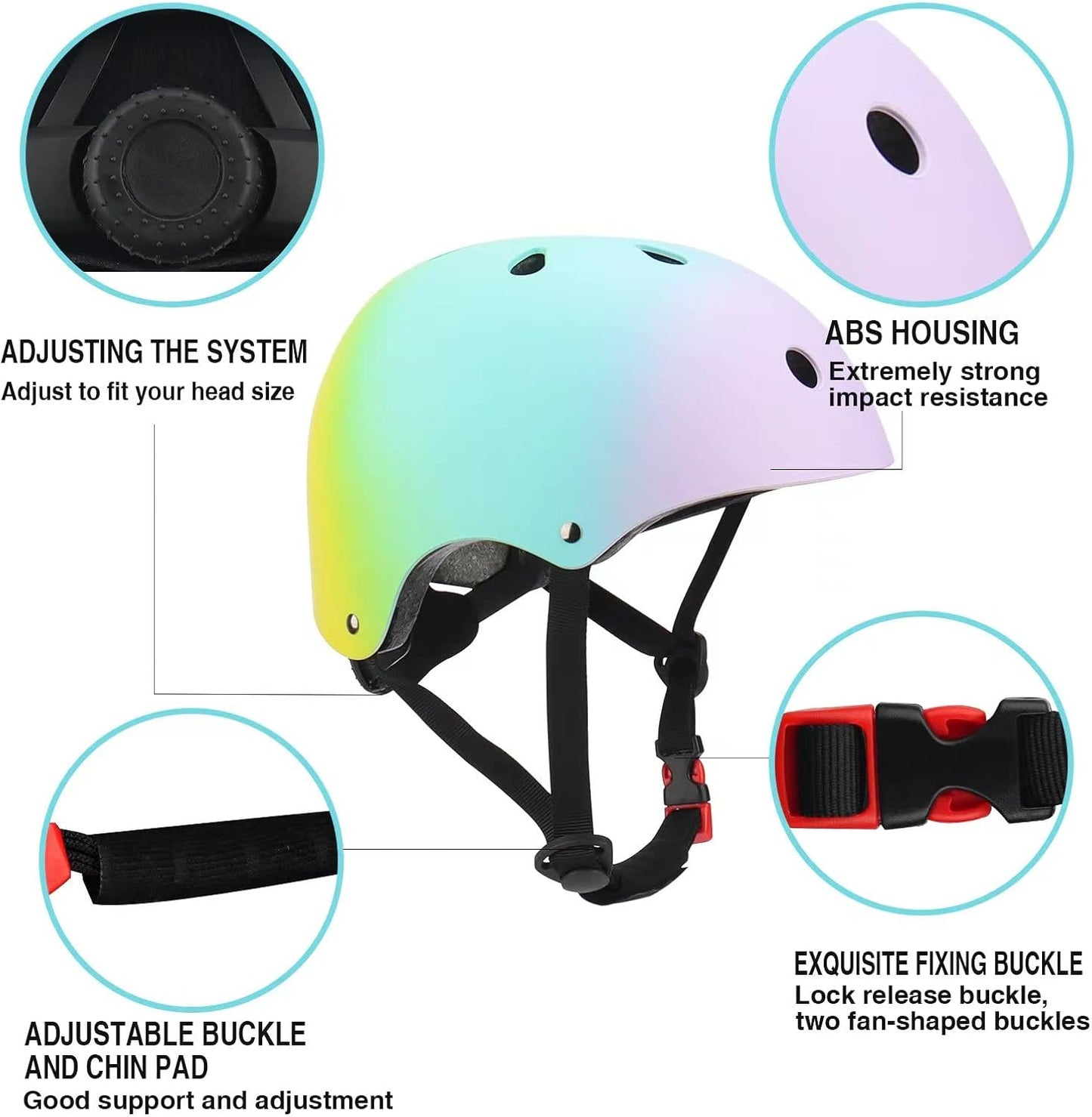 Color Gradient Adjustable Kids Bike Helmet Toddler Helmets for 3-5-8-14 Years Kids Girls Boys Youth Bicycle Helmet for Scooter Balance Bike Roller Skating Skateboard