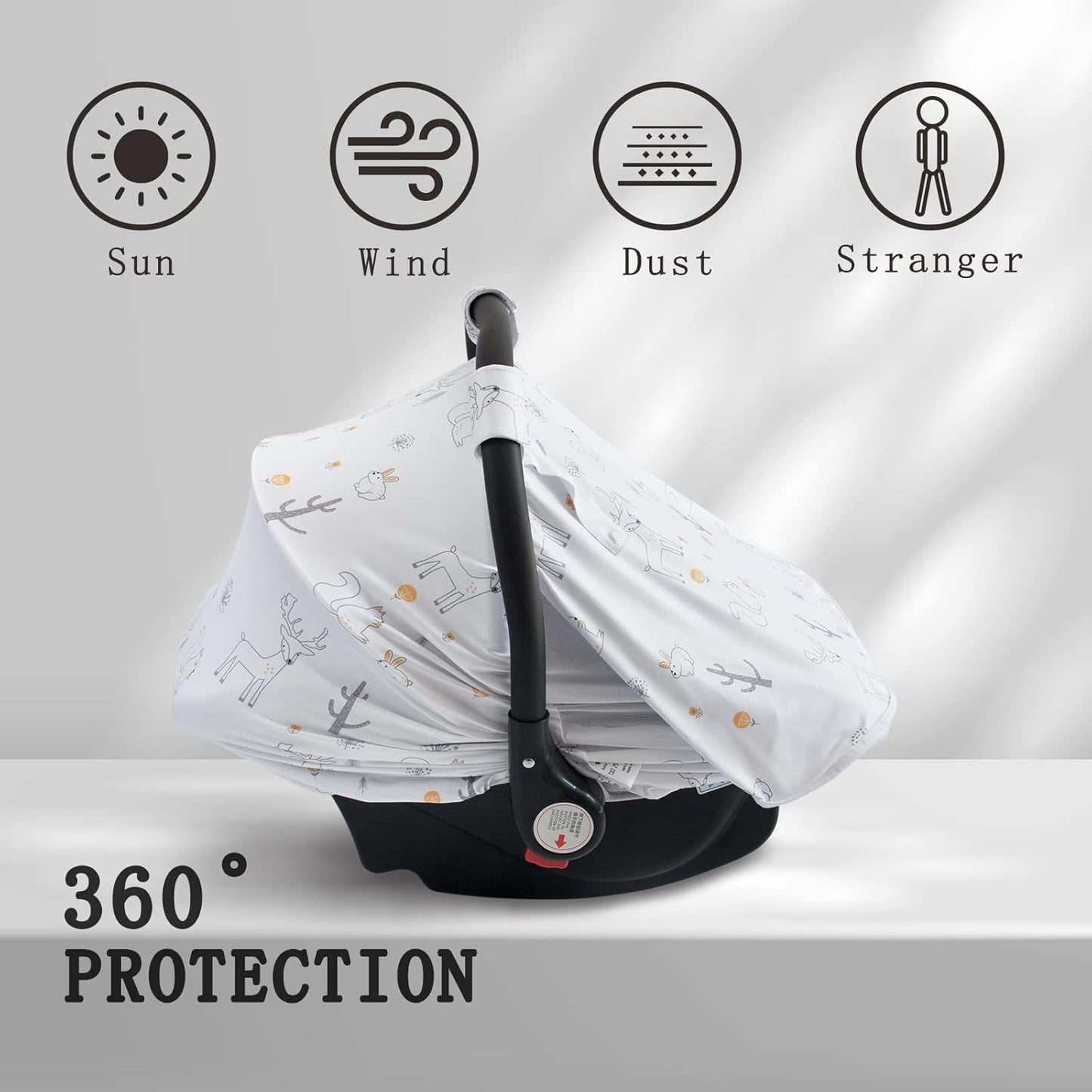 Baby Car Seat Cover, Soft Sun Shade Cover, Breathable Comfortable Privacy Carseat Canopy Protect for Newborn Infant Boys Girls (Animals)