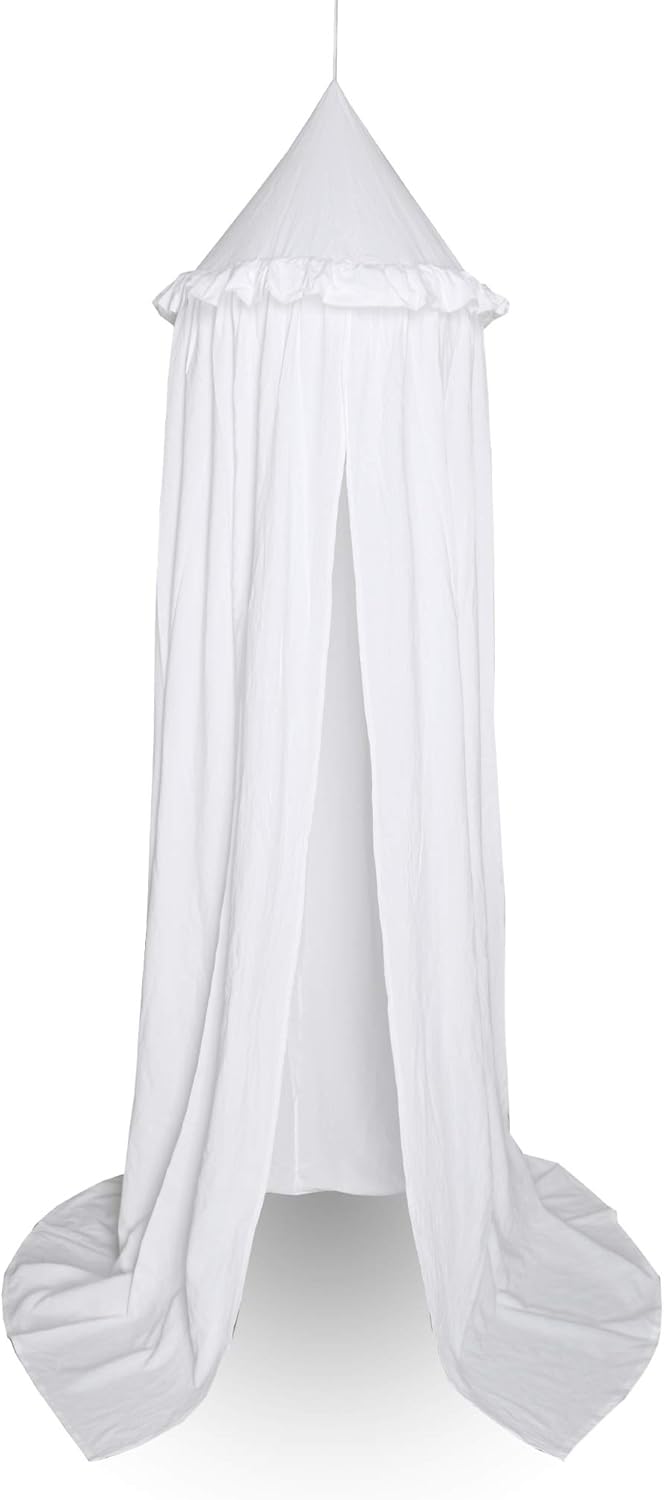 Kids Bed Canopy with Frills Cotton Cover Net for Crib Reading Nook Curtain Hideaway Hanging Round Tent Nursery Bedding Play Room Decor