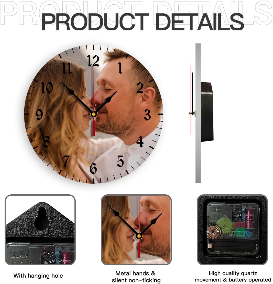 Generic Custom Clocks for Walls Personalized Clocks with Photo Text Logo Silent Non Ticking Round Decoration for Kitchen Family Friends Gifts, 10inch-25cm