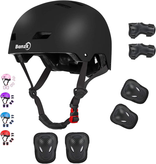 Adjustable Kids Bike Helmet with Knee Pads Elbow Pads Wrist Guards for Age 3-5-8-14+ Youth/Teens,Ventilation Multi-Sport Scooter Roller Skate Rollerblading Skateboarding Climbing Cycling