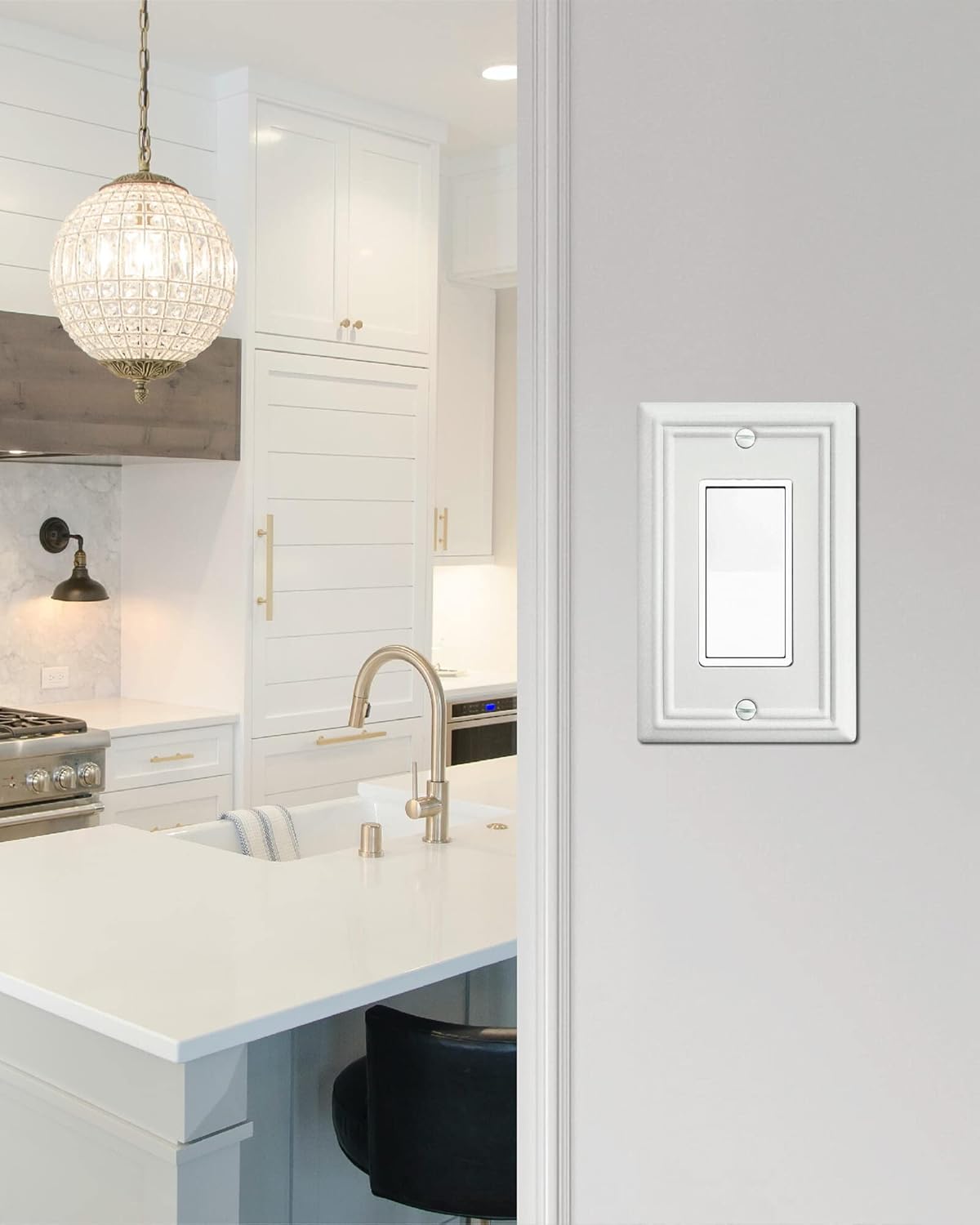 4-Pack Decorator Wall Plates for Receptacle, GFCI Outlet, Dimmer Switch, Metal Electrical Outlet Cover Plates, Off White Finish, 3.15''*4.88'', Midsize