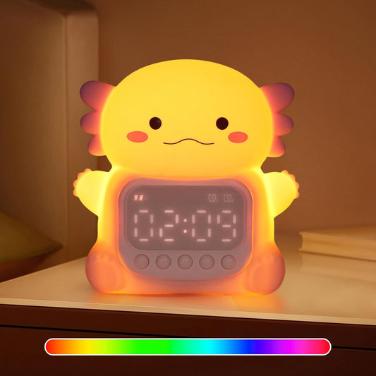 Axolotl Alarm Clock with Night Light for Kids, 7 RGB Color Cute Alarm Clocks for Bedrooms Ok to Wake Clocks, Silicone Animal Tabletop Lamp for Teen Girls Boys