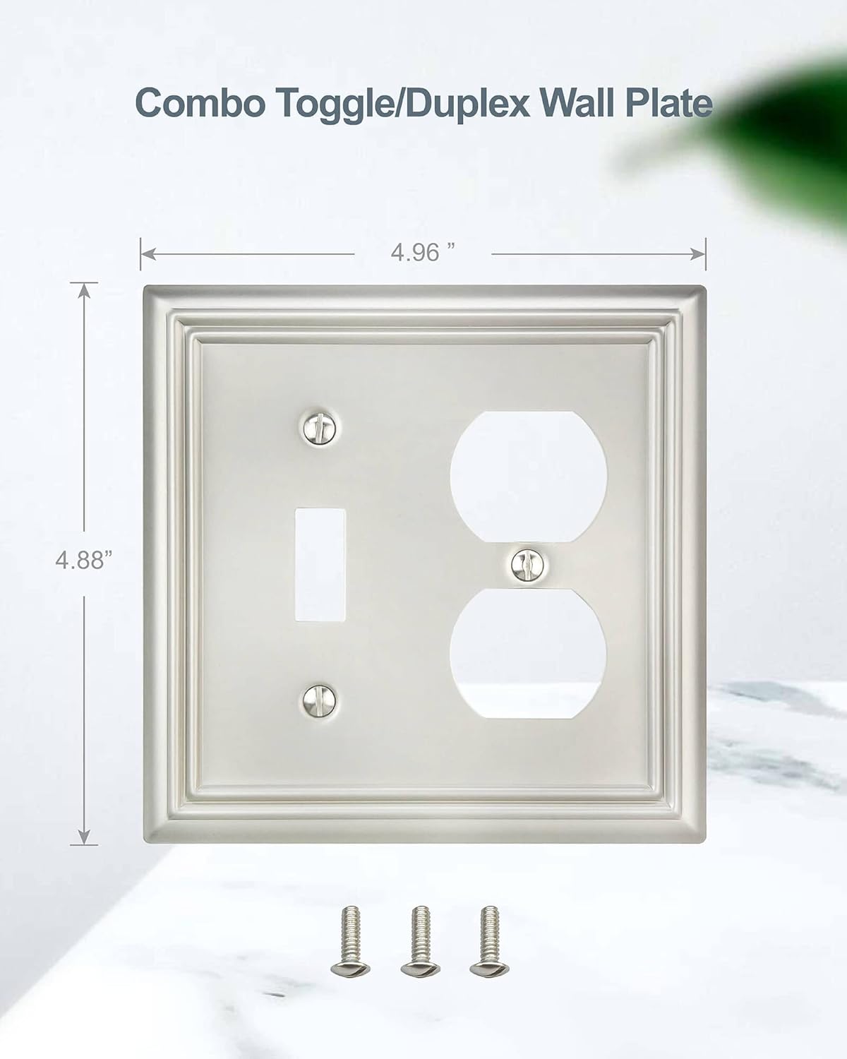 2-Pack Combination Toggle/Duplex Wall Plate, Wall Outlet Covers for Double Light Switches, Receptacle Outlet, Dimmer Switch, Satin Nickel Finish, Midsize, A031 Series