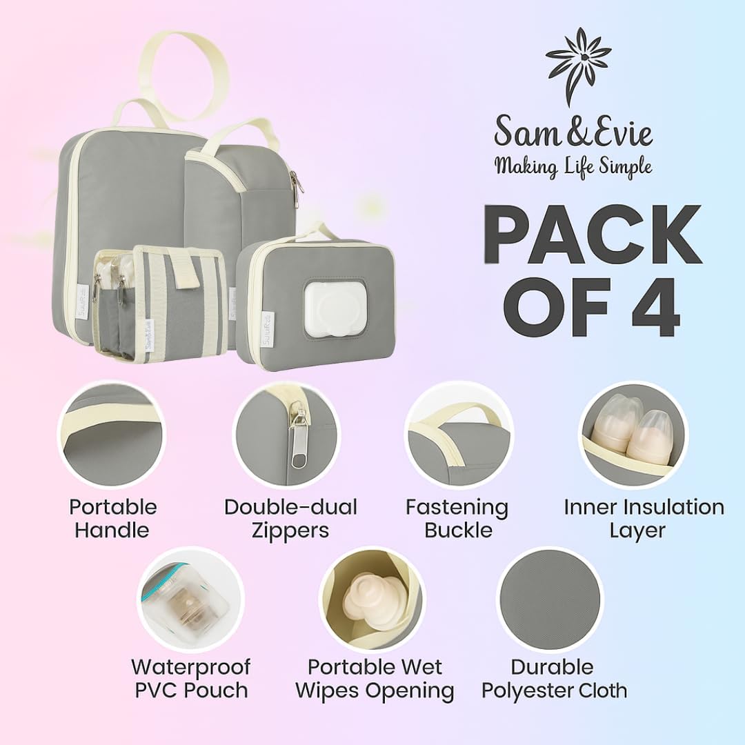 4-in-1 Baby Diaper Bag Organizer Set – Travel Packing Cubes for Baby Essentials, Newborn Must Haves, Diaper Bag Accessories, Wipes Pouch, Snack Pouch – For Boys, Girls, and On-the-Go Parents