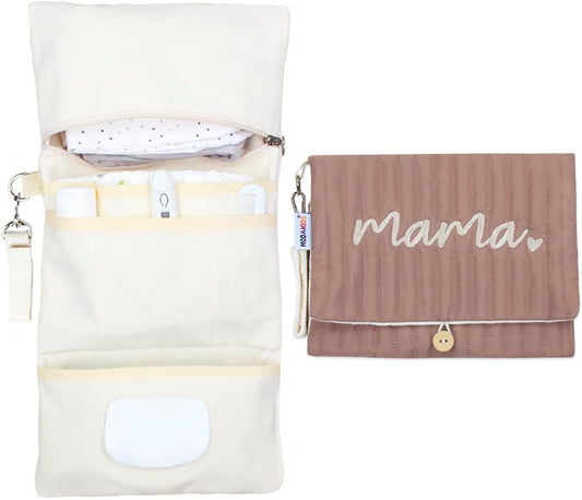 Baby Bag Organizer, Waterproof Mini Diaper Bag, Foldable Mom Travel Set, Diaper Organizer, with Gift for Baby Shower (Coffee)