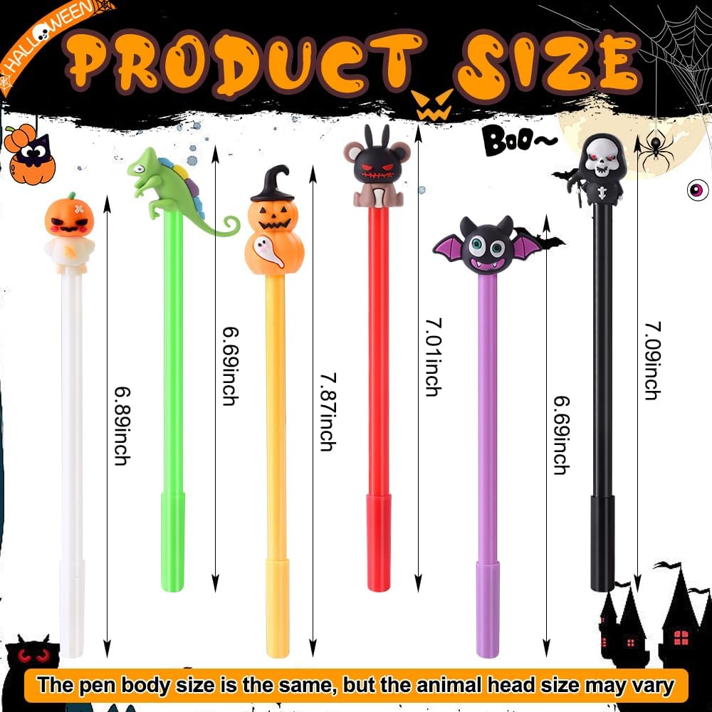 50pcs Halloween Gel Ink Pens,35 Styles Cute Cartoon Halloween Black Ink Pens for Kids Pumpkin Ghost Skull Bat Bulk Novelty Assorted Stationery for School Office Supplies Party Favors