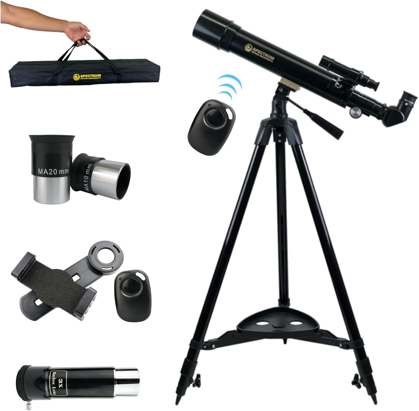 SpectrumOI Telescope for Kids & Adults - Astronomy Gift, 60mm Aperture Refractor with Carry Bag & Phone Holder
