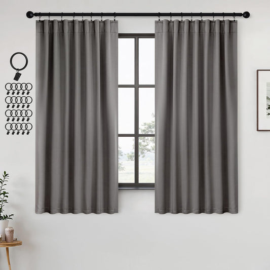 ANRODUO Back Tab Blackout Curtains for Bedroom Living Room, Rod Pocket Pinch Pleated Thermal Insulated Room Darkening Curtains 36 Inches Long 2 Panels, Grey, 42 x 36 Inch