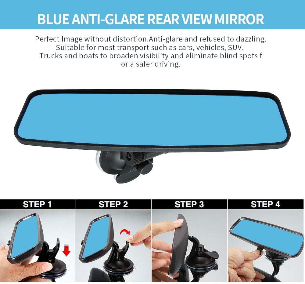 Adjustable Car Interior Rear View Mirror - Universal Cars Trucks SUV - 9.64 x 2.6 inch (Blue)