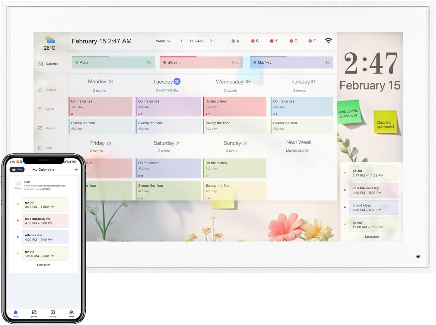 Digital Calendar 15.6 Inch, Electronic Calendar Chore Family Schedules, Smart Weekly and Monthly Planner, 1920 * 1080P IPS Touchscreen Interactive Display - Wall Mount White